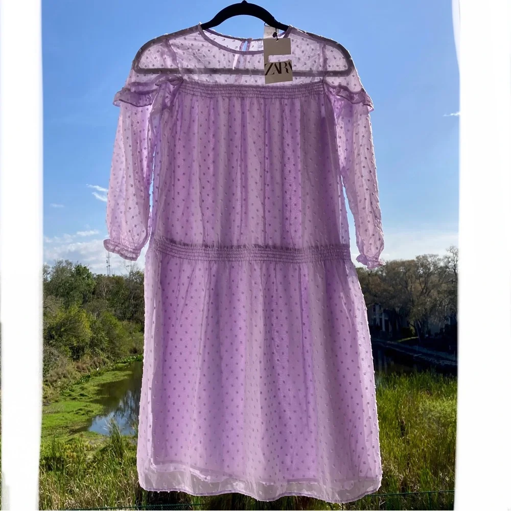 Zara Girls Lavender Swiss Dot Dress | NWT | Size 10Y (140 cm)